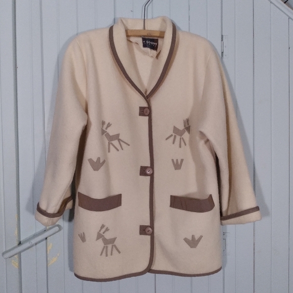 𝅺vintage cabincore appliques wool overcoat jacket - Picture 1 of 7